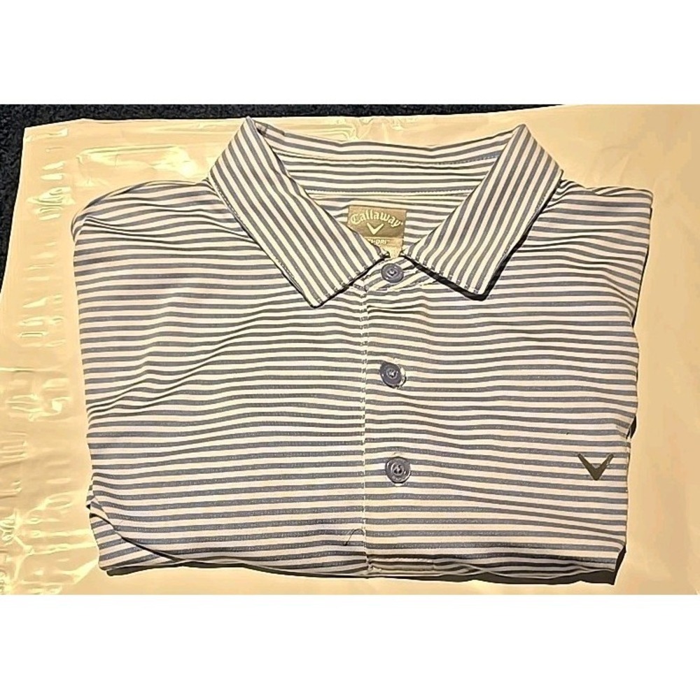 Callaway Opti-Dri Mens Golf Polo Shirt Large Blue White Striped Short Sleeve‎ L